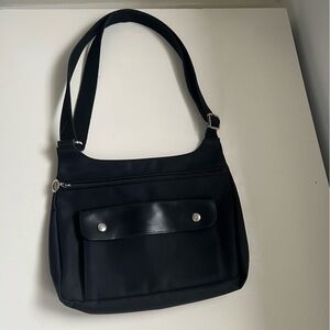 Longchamp Planetes Bag Crossbody Shoulder Purse Black Nylon Leather Travel